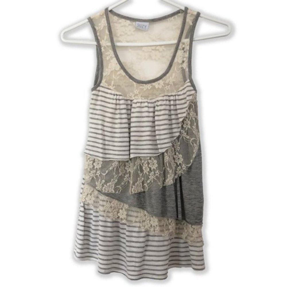 Heather Grey and White Layered Tank Top